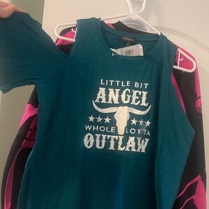 Off Shoulder Shirt - Little Bit Angel Whole Lot Outlaw